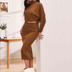 Turtleneck knit sweater skirt and set